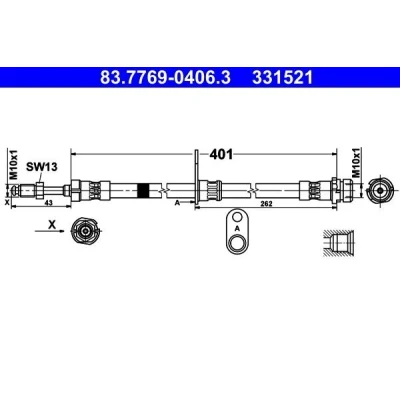 Billede af ATE 83.7769 0406.3 Bremseslange 401 M10x1 FORD: Transit Connect V408 Van