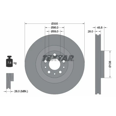 Billede af TEXTAR PRO 92237603 Bremseskiver 305 28 05/10 98 indvendigt ventileret coatet uden hjulbolte, hjulnav FIAT: 500L, Doblo II Stationcar