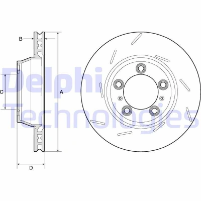 Billede af DELPHI BG9164C Bremseskiver 330 28 5 ventileret coatet højkarboniseret uden hjullejer, ABS sensorring