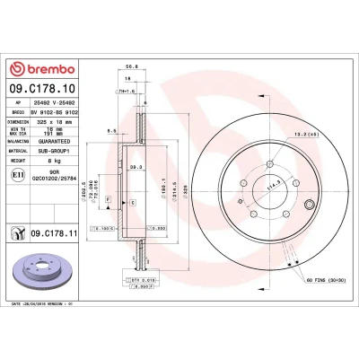 Billede af BREMBO COATED DISC LINE 09.C178.11 Bremseskiver 325 18 5 indvendigt ventileret coatet