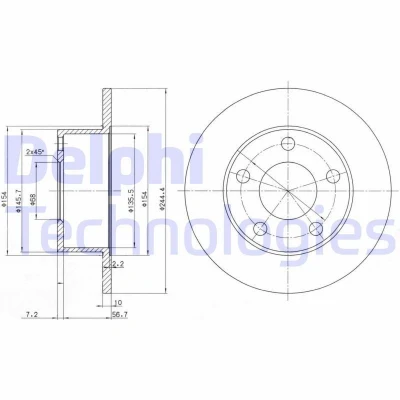 Billede af DELPHI BG2746 Bremseskiver 245 10 5 fuldstændigt olieret ubehandlet uden hjullejer, ABS sensorring AUDI: 100 C4 Avant, A6 C5 Sedan
