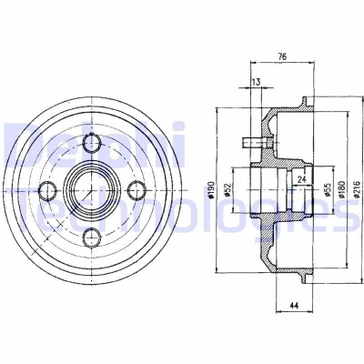 Billede af DELPHI BF229 Bremsetromler uden ABS sensorring, hjullejer 216 FORD: Escort 6, Puma