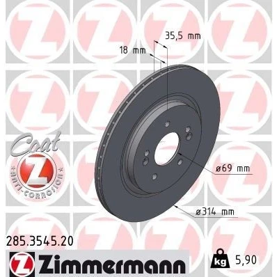 Billede af ZIMMERMANN 285.3545.20 Bremseskiver 314 18 7/5 5 114 indvendigt ventileret coatet
