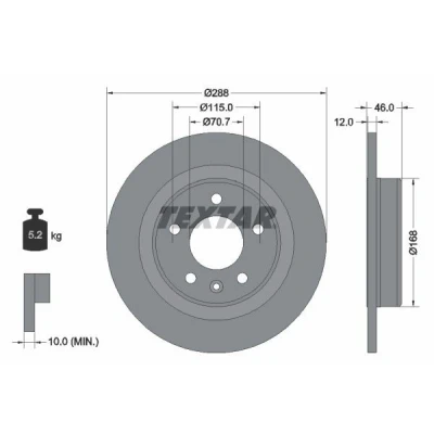 Billede af TEXTAR 92314603 Bremseskiver 288 12 05/06 115 fuldstændigt coatet uden hjulbolte, hjulnav OPEL: Insignia B Sports Tourer, Grand Sport