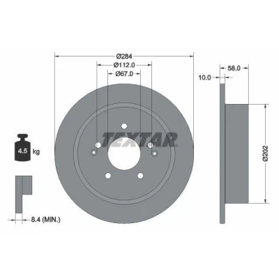 Billede af TEXTAR Bremseskive 10mm 05/07 112mm fuldstændigt coatet 92326603 4840134100,4840134101,4840134102,4840135100,4840135101 Bremseskiver, Skivebremser