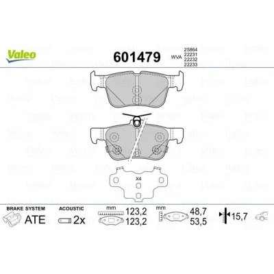 Billede af VALEO 601479 Bremseklodser bagaksel Inkl. slidadvarselskontakt med anti knirke plade FORD: S Max Mk2, Mondeo 5 Kombi, KUGA 2