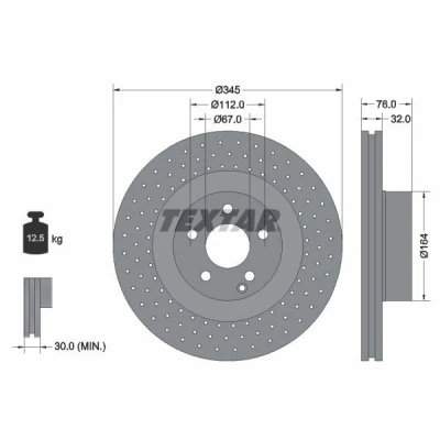 Billede af TEXTAR 92108800 Bremseskiver 345 32 05/06 112 indvendigt ventileret, hullet uden hjulbolte, hjulnav MERCEDES BENZ: S klasse Sedan, Coupe
