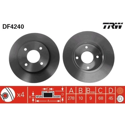 Billede af TRW DF4240 Bremseskiver 278 10 4 114,3 fuldstændigt lakeret NISSAN: Primera Hatchback