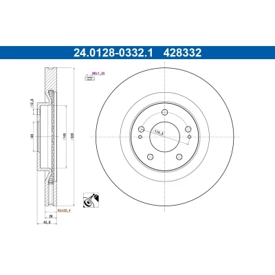 Billede af ATE Bremseskive MITSUBISHI: OUTLANDER 3 320,0mm 28,0mm 5 114,3mm ventileret coatet 24.0128 0332.1 Bremseskiver, Skivebremser