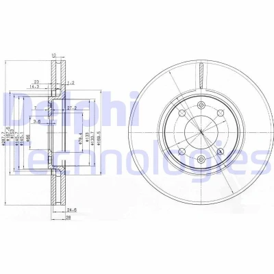 Billede af DELPHI BG3675 Bremseskiver 288 28 4 ventileret olieret ubehandlet uden hjullejer, ABS sensorring CITROËN: C5 III Stationcar, II Hatchback