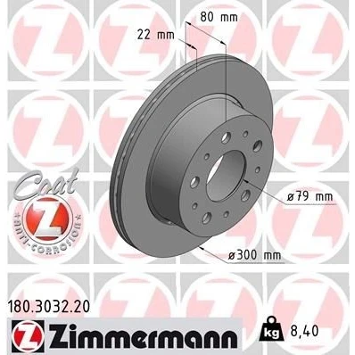 Billede af ZIMMERMANN COAT Z 180.3032.20 Bremseskiver 300 22 10/5 5 130 udvendig ventileret coatet FIAT: Ducato III Ladvogn / Chassis, Bus