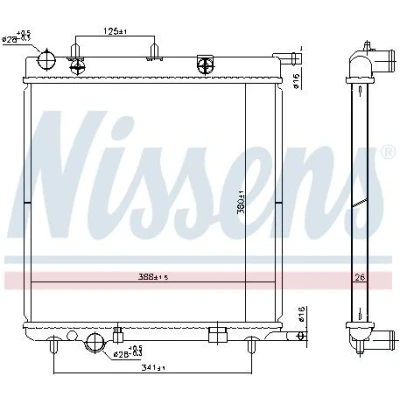 Billede af NISSENS 606400 Radiator Aluminium 380 388 26 uden pakning ekspansionsbeholder, ramme Loddet køleripper PEUGEOT: 207 SW, Hatchback