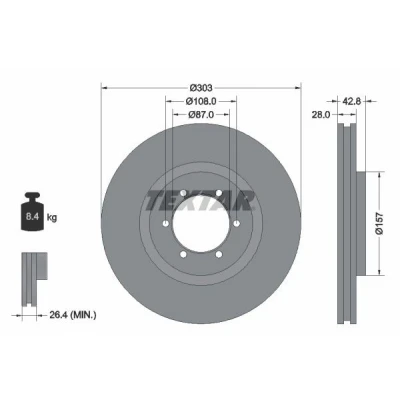 Billede af TEXTAR PRO 92180003 Bremseskiver 303 28 06/06 108 indvendigt ventileret coatet uden hjulbolte, hjulnav HYUNDAI: Terracan