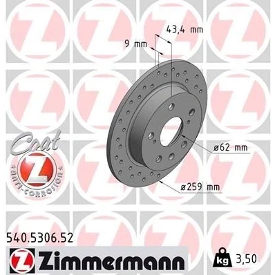 Billede af ZIMMERMANN SPORT COAT Z 540.5306.52 Bremseskiver 259 9 8/5 5 114 fuldstændigt, hullet coatet SUZUKI: Vitara IV SUV, SWIFT 4, SX4 II S Cross