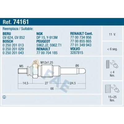 Billede af FAE 74161 Gløderør 11V M 12x1,25