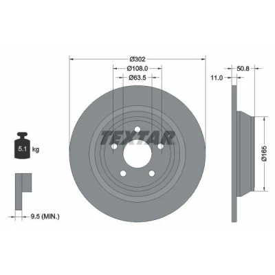 Billede af TEXTAR PRO 92268703 Bremseskiver 302 11 05/05 108 fuldstændigt coatet uden hjulbolte, hjulnav FORD: Mondeo 5 Kombi,