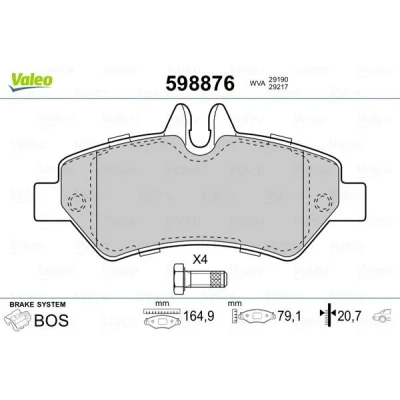 Billede af VALEO 598876 Bremseklodser bagaksel med sikringsskruesæt, anti knirke plade MERCEDES BENZ: Sprinter 3 T Van, 5 Ladvogn/Chassis