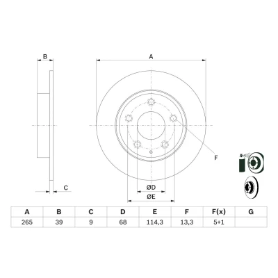 Billede af BOSCH 0 986 479 E54 Bremseskiver 265 9 5 114,3 fuldstændigt coatet MAZDA: 3 Sedan, Hatchback, CX
