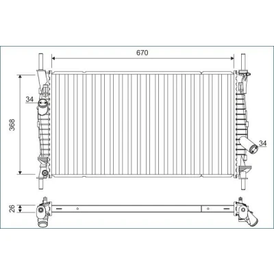 Billede af VALEO 701165 Radiator Aluminium 368 670 26 med kølemiddelregulator Loddet køleripper