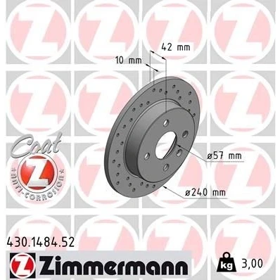 Billede af ZIMMERMANN SPORT COAT Z 430.1484.52 Bremseskiver 240 10 5/4 4 100 fuldstændigt, hullet coatet højkarboniseret OPEL: Astra H Caravan, Hatchback
