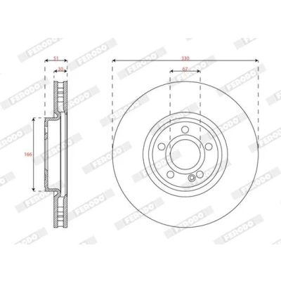 Billede af FERODO DDF3109C 1 Bremseskiver 330 30 5 15.3 ventileret coatet uden skruer MERCEDES BENZ: A klasse, B EQA