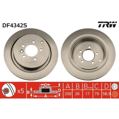 Billede af TRW DF4342S Bremseskiver 350 20 5 120 ventileret lakeret LAND ROVER: Range Rover Sport, Discovery 4, 3