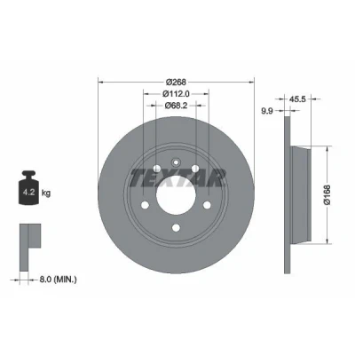 Billede af TEXTAR PRO 92074303 Bremseskiver 268 9,9 05/06 112 fuldstændigt coatet uden hjulbolte, hjulnav VOLKSWAGEN: Sharan I, FORD: Galaxy Mk1 MPV