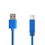 Billede af USB kabel 3.2 Gen 1 A han B 5 Gbps Nikkelplateret 3.00 m Runde PVC Blå Plastikpose