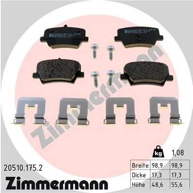 Billede af ZIMMERMANN 20510.175.2 Bremseklodser med skruer Billede svarer til leveringsomfang, glideplade VOLVO: XC40