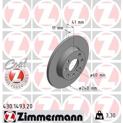 Billede af ZIMMERMANN COAT Z 430.1493.20 Bremseskiver 240 11 7/4 4 100 fuldstændigt coatet OPEL: Corsa C Hatchback