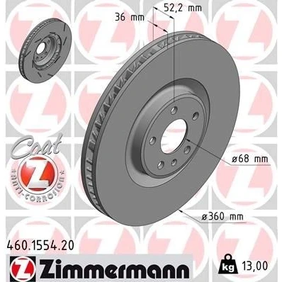Billede af ZIMMERMANN COAT Z 460.1554.20 Bremseskiver 360 36 6/5 5 112 indvendigt ventileret, opslidset coatet højkarboniseret PORSCHE: Macan