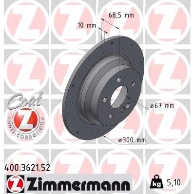 Billede af ZIMMERMANN 400.3621.52 Bremseskiver 300 10 6/5 5 112 fuldstændigt, hullet coatet højkarboniseret MERCEDES BENZ: E klasse T modell, Sedan
