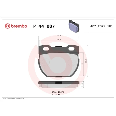 Billede af BREMBO P 44 007 Bremseklodser Ekskl. slidadvarselskontakt uden tilbehør LAND ROVER: Defender SUV, SUV Cabriolet