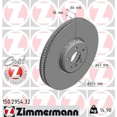 Billede af ZIMMERMANN 150.2954.32 Bremseskiver 374 36 6/5 5 112 indvendigt ventileret, todelt bremseskive coatet højkarboniseret BMW: Sedan, Touring, X5