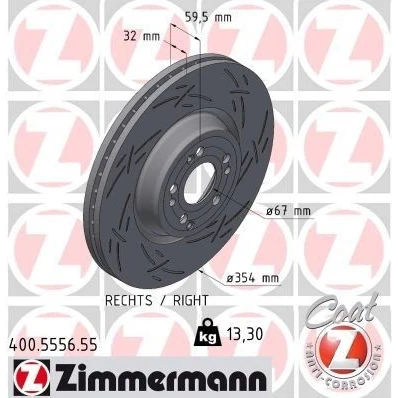 Billede af ZIMMERMANN Bremseskive 32mm 9/5 5 hul 112mm indvendigt ventileret, opslidset coatet højkarboniseret 400.5556.55 1674210801,167421080107,A1674210801