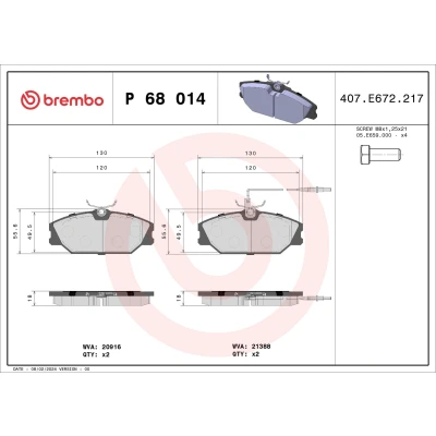 Billede af BREMBO P 68 014 Bremseklodser Inkl. slidadvarselskontakt med bremsecaliperskruer uden tilbehør RENAULT: MEGANE I Grandtour, 1 Cabriolet
