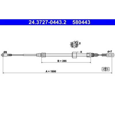 Billede af ATE 24.3727 0443.2 Håndbremsekabel 1990 VOLKSWAGEN: LT 28 46 2 Kasten