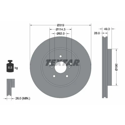 Billede af TEXTAR PRO 92171503 Bremseskiver 319 28 05/07 114,3 indvendigt ventileret coatet uden hjulbolte, hjulnav LEXUS: RX II