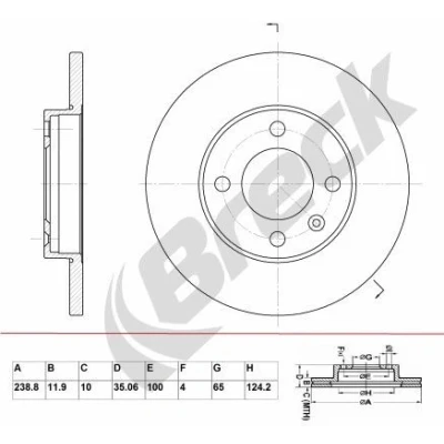 Billede af BRECK BR 011 SA100 Bremseskiver 238,8 11,9 4 fuldstændigt coatet uden leje VOLKSWAGEN: GOLF 2, 3, Jetta 2