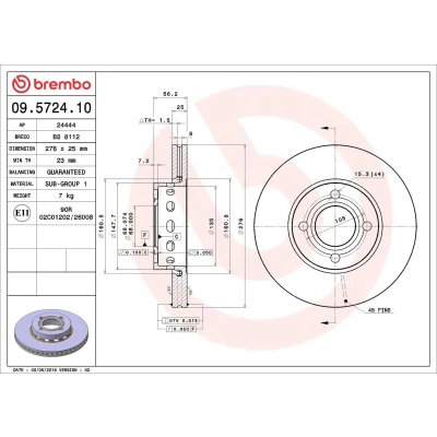 Billede af BREMBO 09.5724.10 Bremseskiver 276 25 4 indvendigt ventileret AUDI: 80 B4 Sedan, Cabriolet B4, Avant