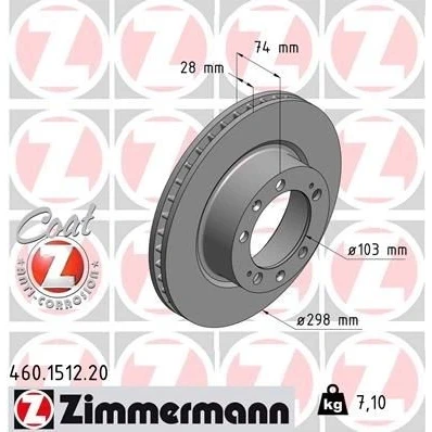 Billede af ZIMMERMANN COAT Z 460.1512.20 Bremseskiver 298 28 9/5 5 130 indvendigt ventileret coatet PORSCHE: 944 Coupe