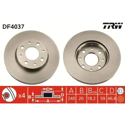 Billede af TRW DF4037 Bremseskiver 240 20 4 98 ventileret lakeret