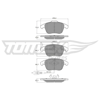 Billede af TOMEX brakes TX 15 82 Bremseklodser foraksel Inkl. slidadvarselskontakt VOLKSWAGEN: Sharan II, Tiguan I, AUDI: Q3, SEAT: Alhambra II