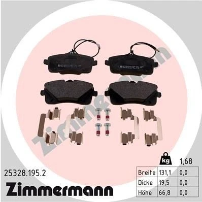 Billede af ZIMMERMANN 25328.195.2 Bremseklodser Inkl. slidadvarselskontakt med skruer Billede svarer til leveringsomfang, fjeder PEUGEOT: 407 SW, Sedan