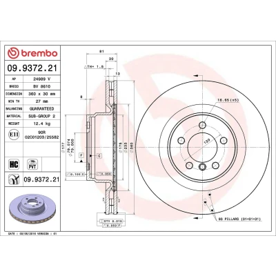 Billede af BREMBO COATED DISC LINE 09.9372.21 Bremseskiver 360 30 5 indvendigt ventileret coatet højkarboniseret LAND ROVER: Range Rover 3