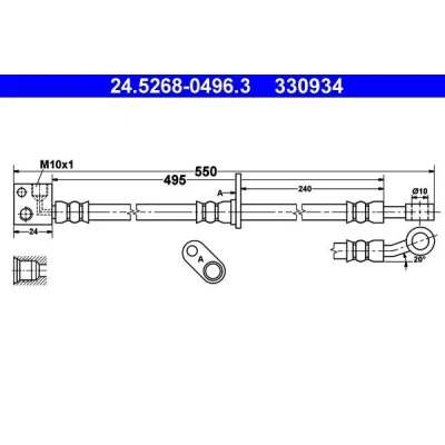 Billede af ATE 24.5268 0496.3 Bremseslange 495 M10x1 HONDA: Jazz 3