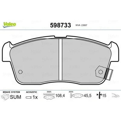 Billede af VALEO 598733 Bremseklodser foraksel Inkl. slidadvarselskontakt uden anti knirke plade SUZUKI: Alto VII, IGNIS 2, Celerio, NISSAN: Pixo