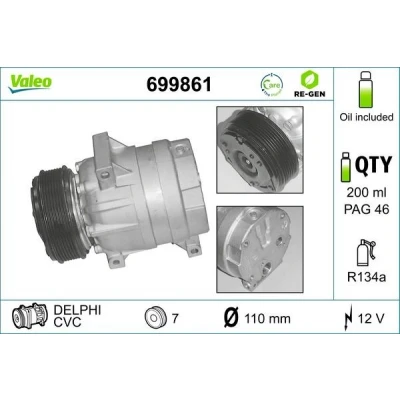 Billede af VALEO REMANUFACTURED 699861 Kompressor V5 12 PAG 100 R 134a med kompressorolie RENAULT: TRAFIC 2 Bus, MASTER Pritsche/Fahrgestell