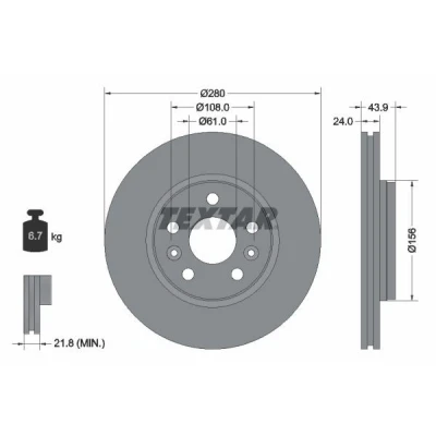 Billede af TEXTAR PRO 92202403 Bremseskiver 280 24 05/07 108 udvendig ventileret coatet uden hjulbolte, hjulnav RENAULT: MEGANE 2 Kombi