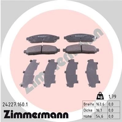 Billede af ZIMMERMANN 24227.160.1 Bremseklodser med akustisk advarsel for slid Billede svarer til leveringsomfang NISSAN: Leaf I, NP300 Navara Pick up